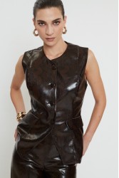 MIX AND MATCH Carina Vest Python Print Καφέ Φίδι Γιλέκο